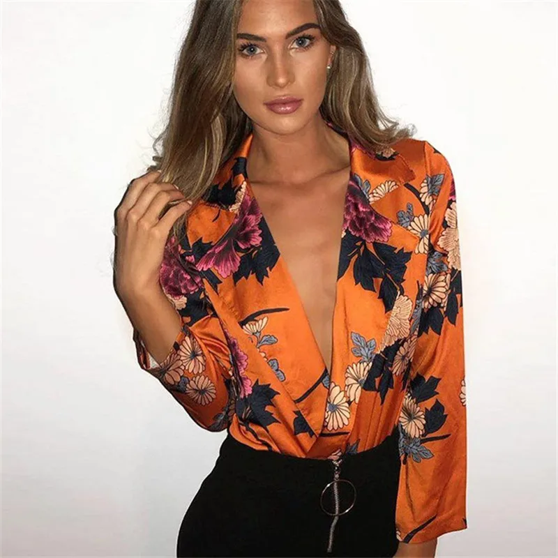 2020 Autumn Floral Print Bodysuit Women's Rompers Overalls for Elegant Short Imitation Silk Jumpsuit Black Long Sleeve Coveralls | Женская