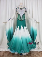 2019 new standard ballroom dresses girls long sleeve lycra stretchy dancing costume adult waltz ballroom competition dance dress