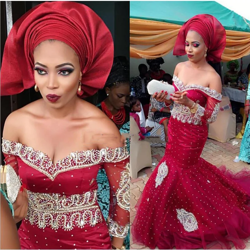 African Burgundy Evening Dresses Long Mermaid Luxury Africa Fashion Fromal Dress Bridal Style | Свадьбы и торжества