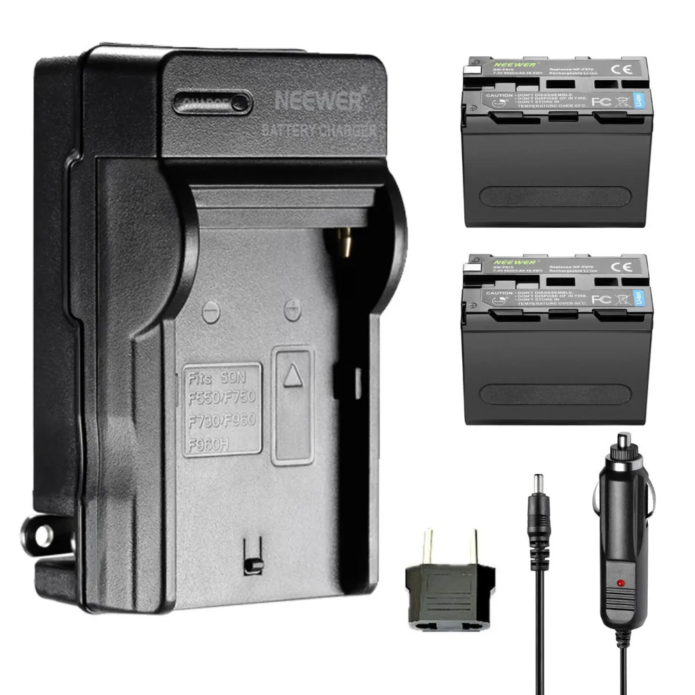 

Neewer 2 шт 6600mAh запасная батарея для Sony NP-F970 литий-ионная батарея и, и ЕС адаптер для светодиодных видео ламп или мониторов