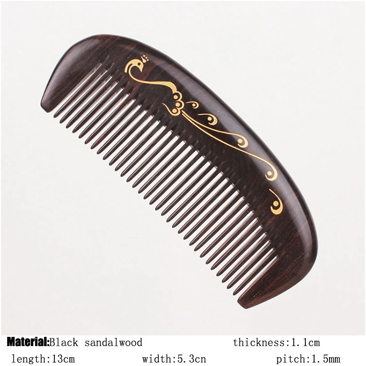 peacock gold paint lacquer black sandalwood comb handicraft chacate preto | Красота и здоровье