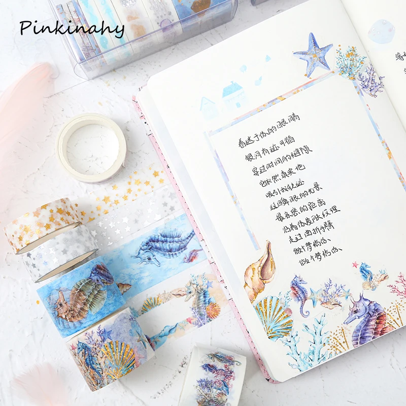 9 рулонов/коробка Бронзовые звезды океана золотые блестящие наклейки лента для