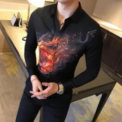 Chemise Homme, новинка, Весенняя однотонная мужская рубашка с длинным рукавом и вышивкой, корейская мода, приталенная повседневная мужская рубашка, черная, белая, 3XL-M