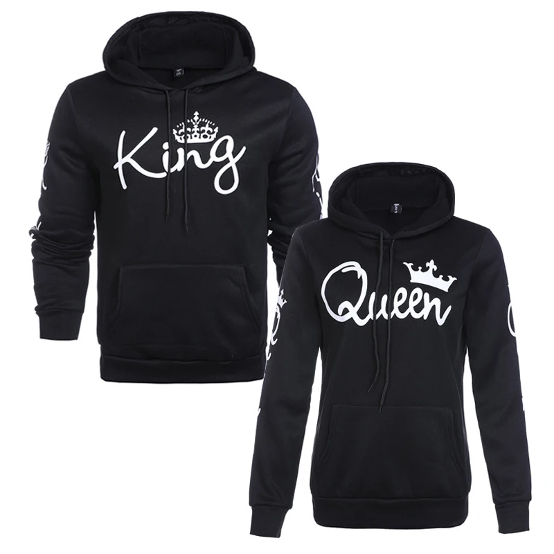 Женская толстовка с капюшоном длинным рукавом и принтом QUEEN KING Повседневная