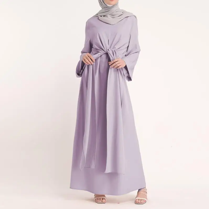 Light Purple Dress Кафтан абайя мусульманское платье Дубай, Турция Рамадан кафтан Marocain Vestidos бандажные платья Хиджаб турецкий Elbise Исламская одежда - Цвет: Light Purple Dress