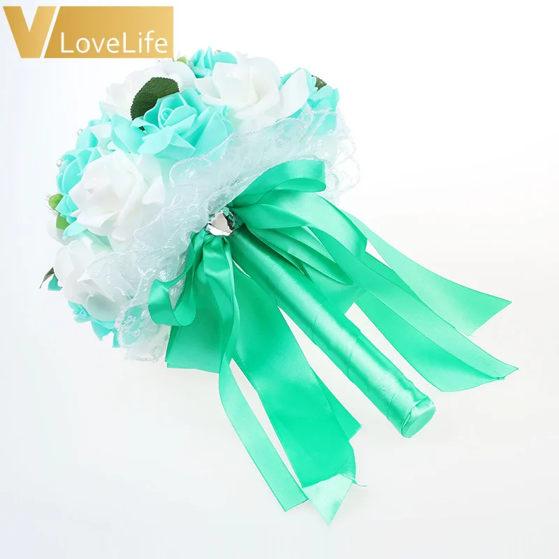 Свадебный букет держащий цветы лента фуксия/слоновая кость/белая ПЭ Роза