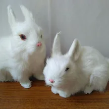 plastic&real furs white squatting or prone rabbit model handicraft prop home decoration gift d2367