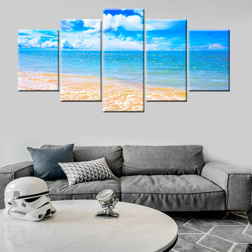 5 шт. холщовые картины для гостиной модульные HD принты фотографии голубое море