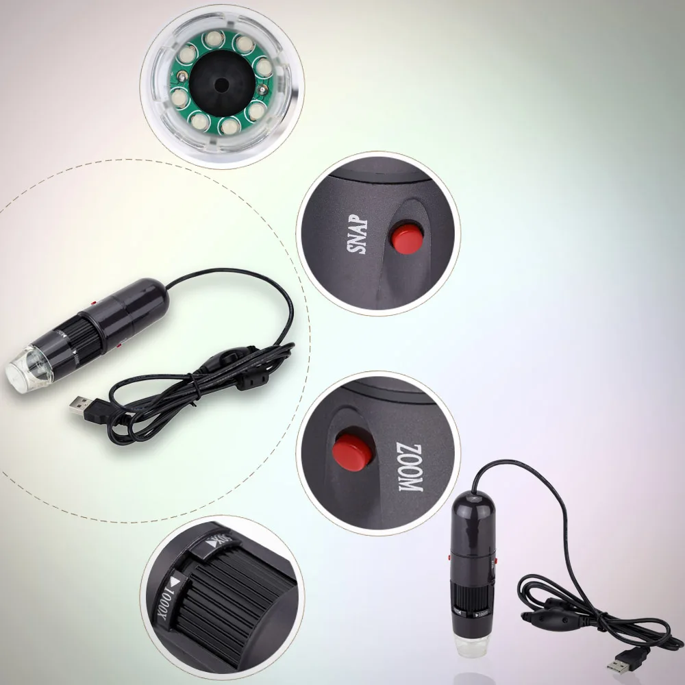 Цифровой микроскоп 50 1000X 8LED USB увеличительный эндоскоп с регулируемой подставкой