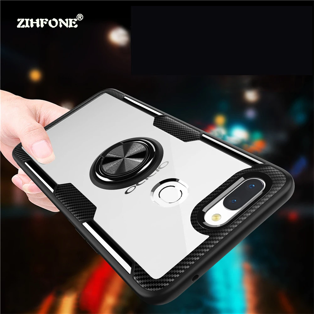 Luxury Transparent Car Holder Ring Phone Case For OPPO R17 R15 Cover On Pro Cases Silicone Soft Stand |