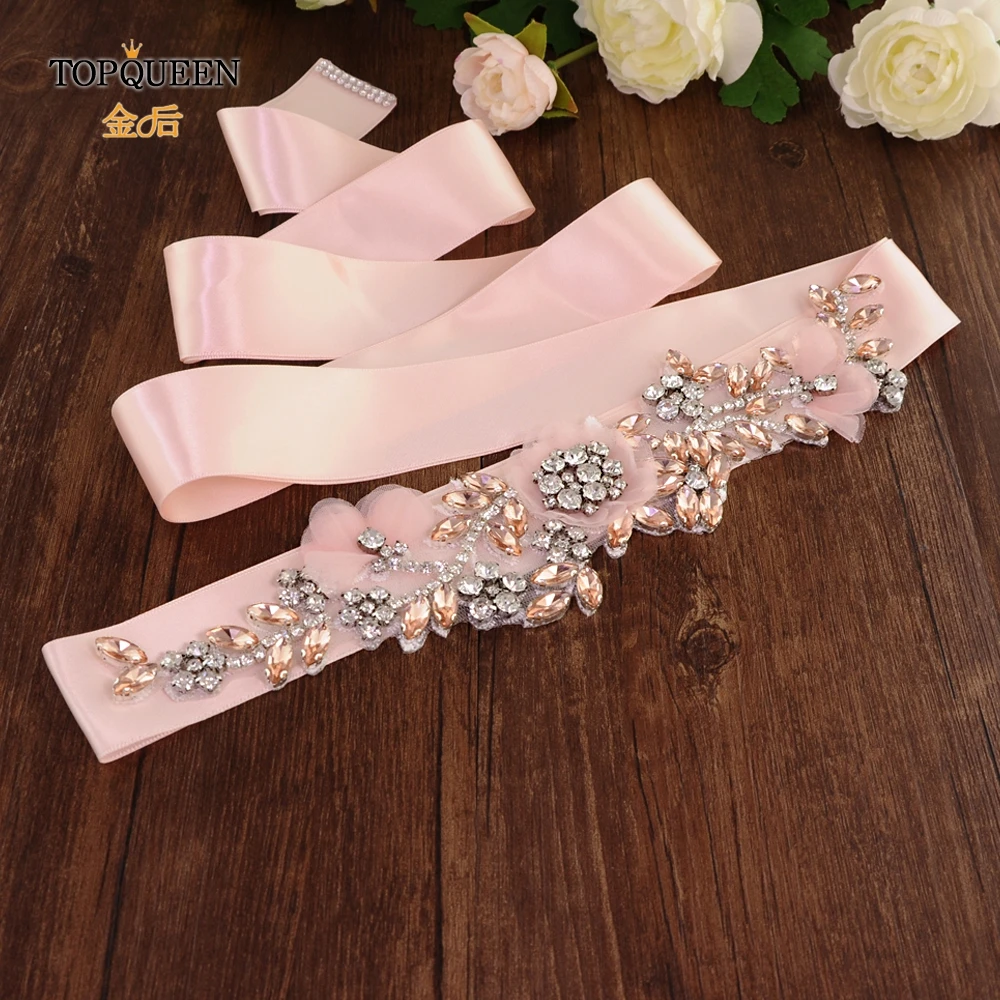 TOPQUEEN, S419-R, розовое платье, румяна, розовые ремни, розовый пояс для женщин, розовые стразы, Цветочный Пояс для подружек невесты