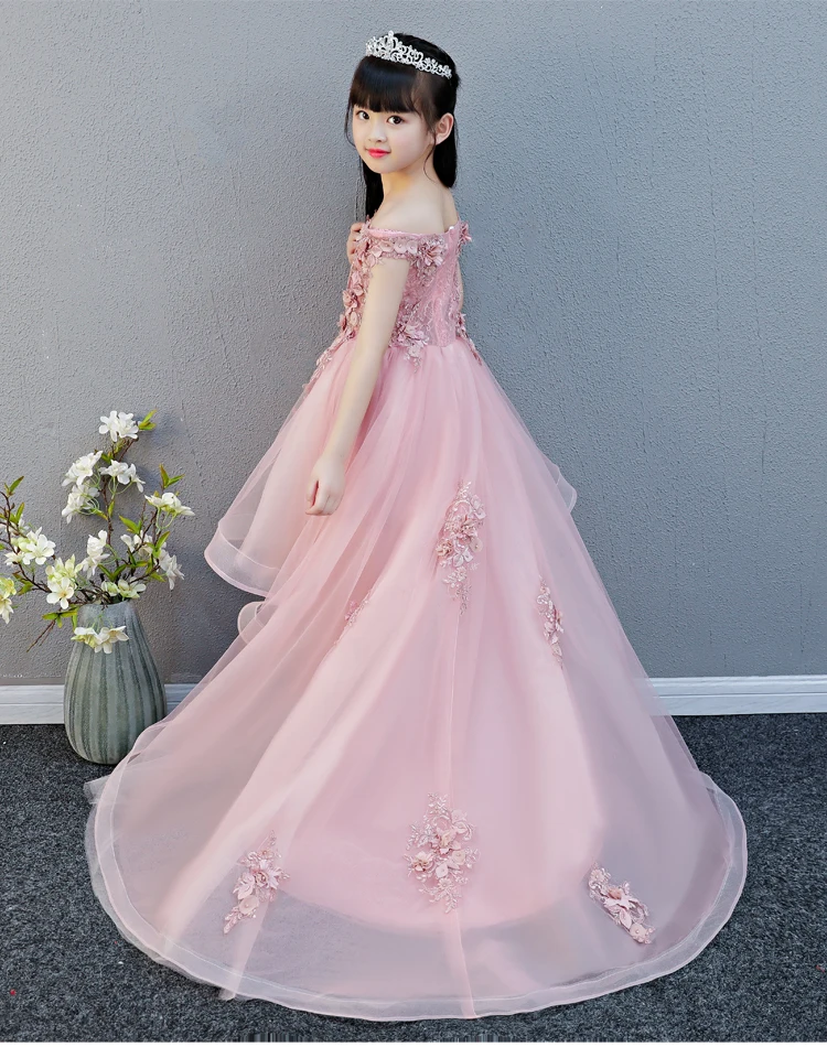 Off Shoulder Appliques Flower Girl Party Dress Pageant Gown High Low Princess Wedding Ball Kids First Communion Dresses | Детская одежда