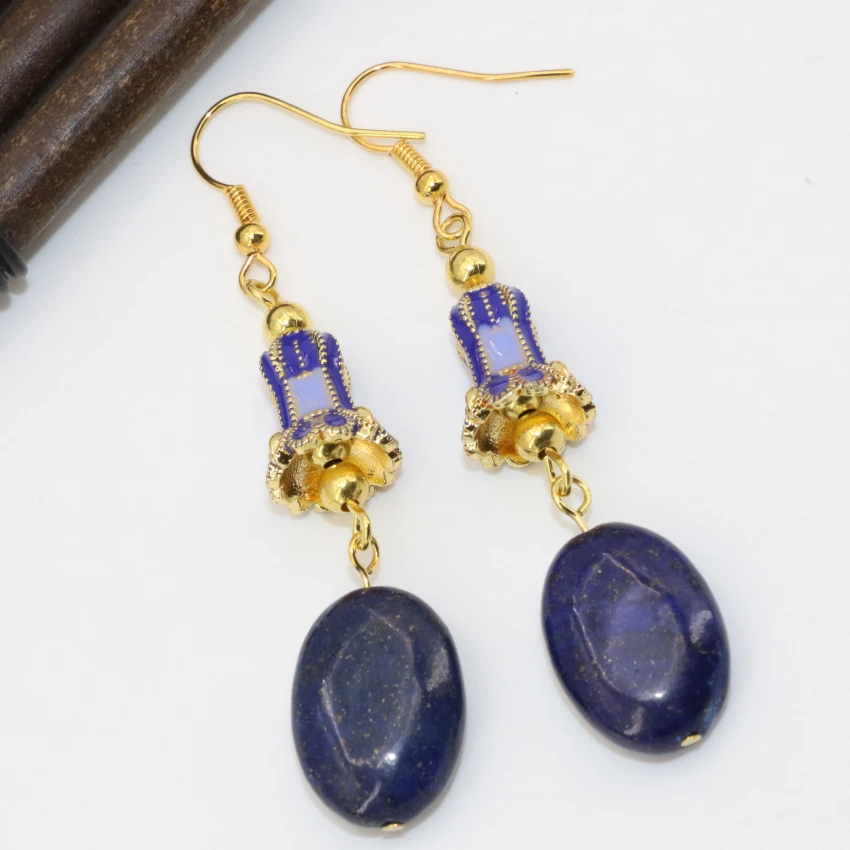 Винтажный стиль оригинальный дизайн lapis lazuli золотистые длинные висячие серьги