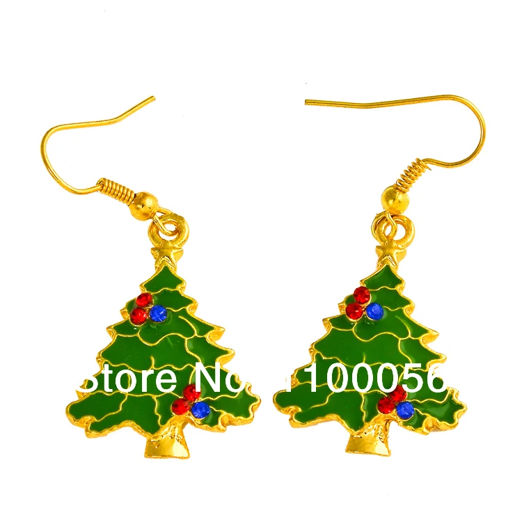 Минимальный заказ $10! Серьги-гвоздики в виде рождественской елки со стразами 6
