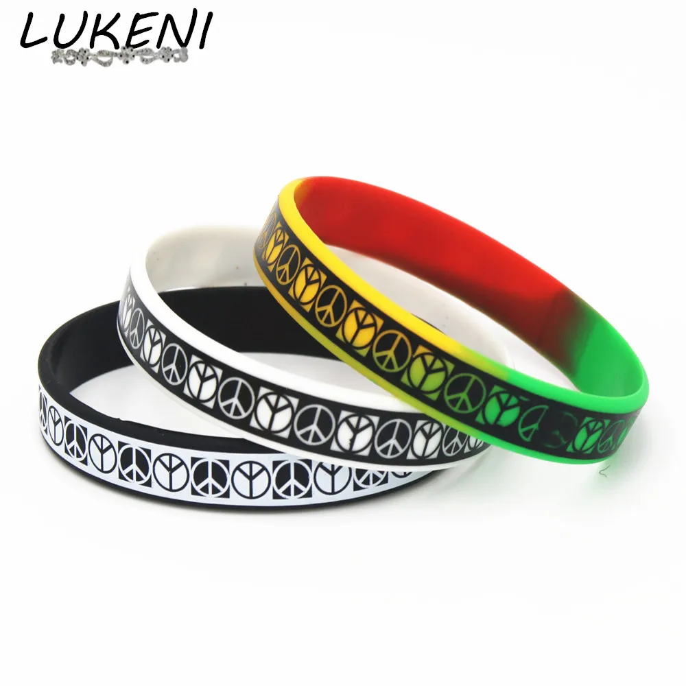 

LUKENI 1PC Jewelry Punk Rock Silicone Wristband Black White Color Sports Bracelets&Bangles Rubber Charm for Adults Gifts SH129