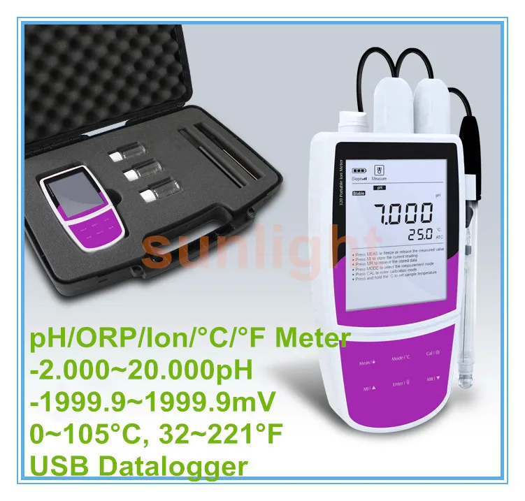 Портативный pH/ORP/температура 3 в 1 метр с USB регистратором данных и опциональной