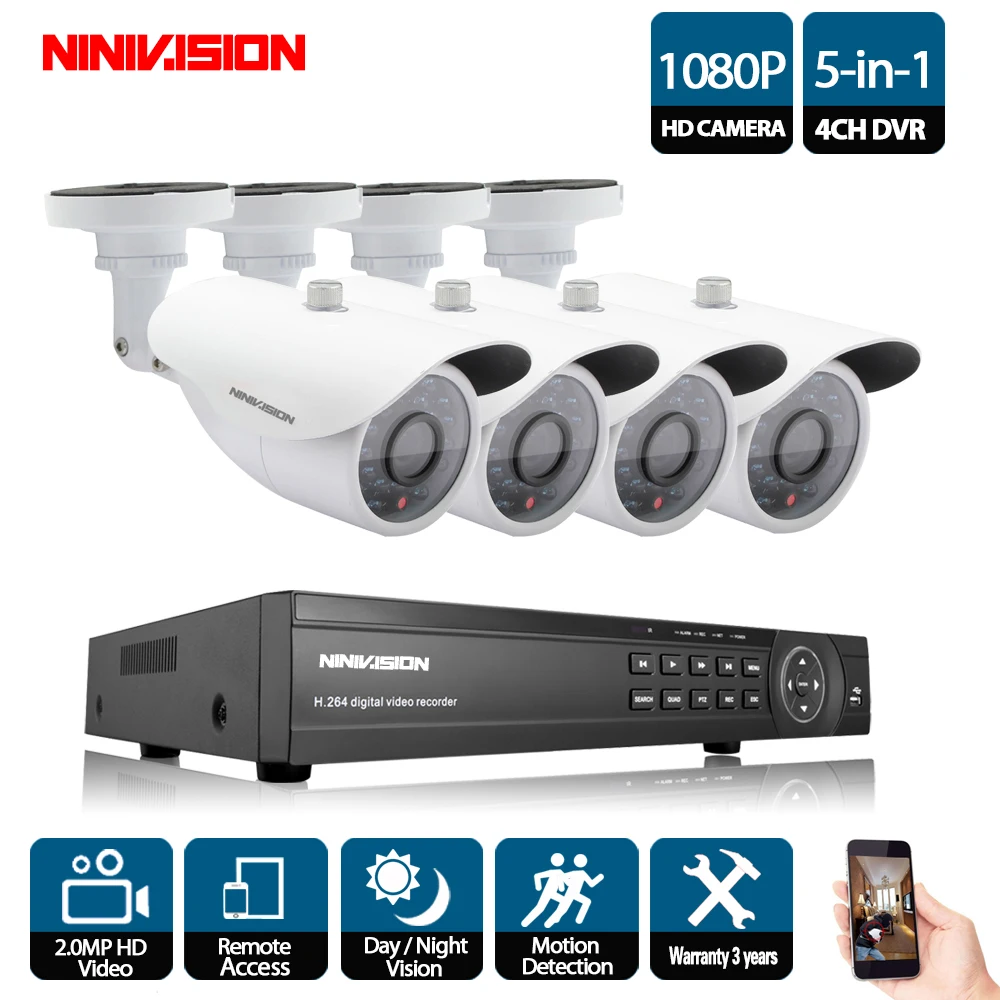 4CH 1080P AHD CCTV DVR System 4PCS White Camera s 2 0 мегапикселей Улучшенная ИК система