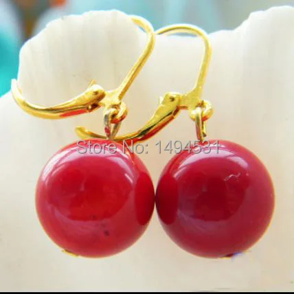 

Wholesale Pearl Jewelry Real 12mm Natural Red Coral Bead Dangle Earrings