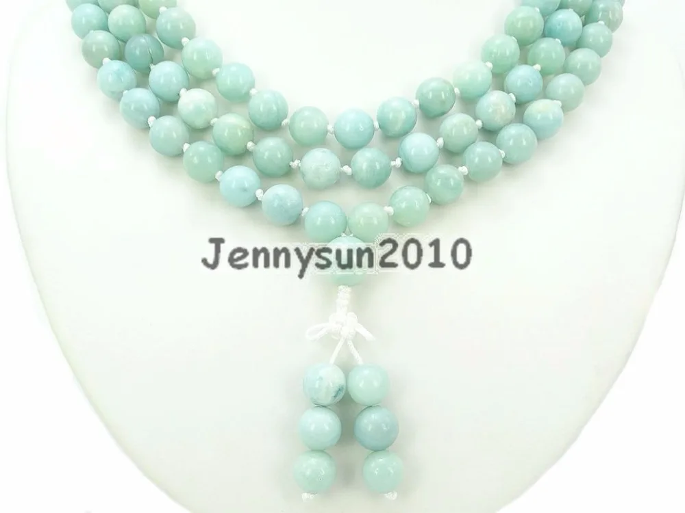 

Natural Amazonite 10mm Gems Stone Buddhist 108 Beads Prayer Mala Knot Necklace Multi-Purpose 5Strands/Pack