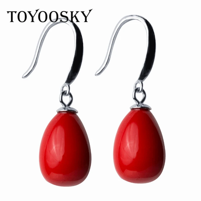 Серьги-подвески TOYOOSKY из стерлингового серебра 925 пробы с красным жемчугом и