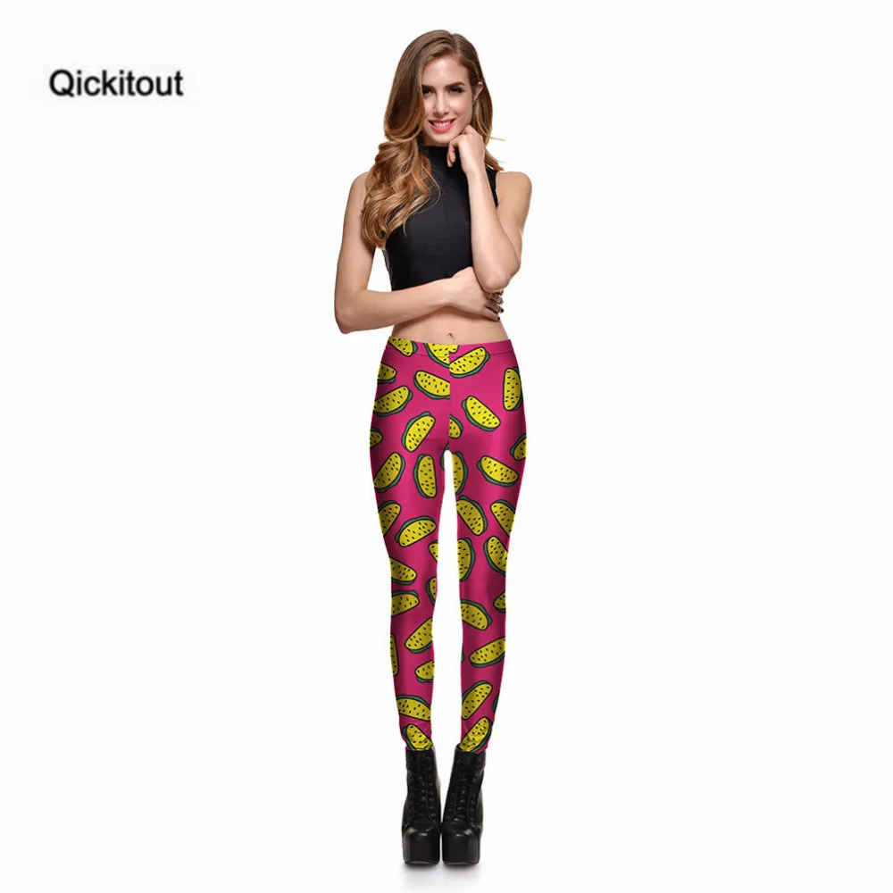 Qickitout Leggings Hot Product Womens Yellow Fruit Pink Digital Print Pants Trousers Merry Christmas Gifts Wholesales | Женская одежда