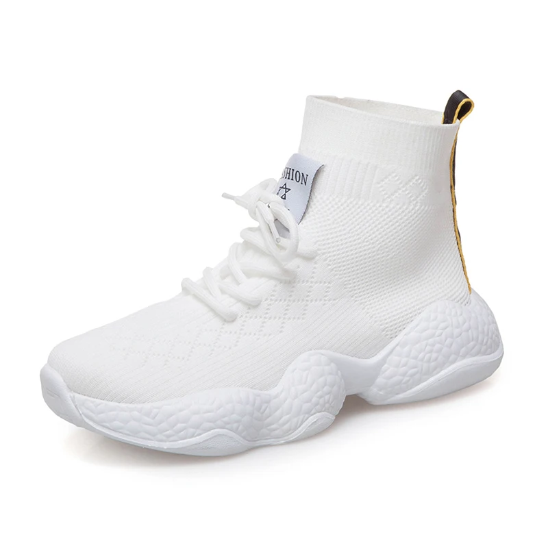 

White Women Casual Shoes Spring Ins Female Flat Socks Shoes Women's Net Red Knit Socks Boots 2019 New High Top Casual Shoes