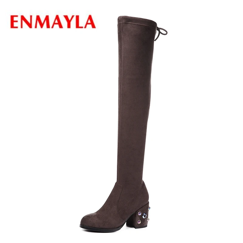 

ENMAYLA/женские Сапоги выше колена с квадратным носком и эластичной лентой; Zapatos De Mujer; Высокие сапоги до бедра; Размеры 34-39; ZYL1935