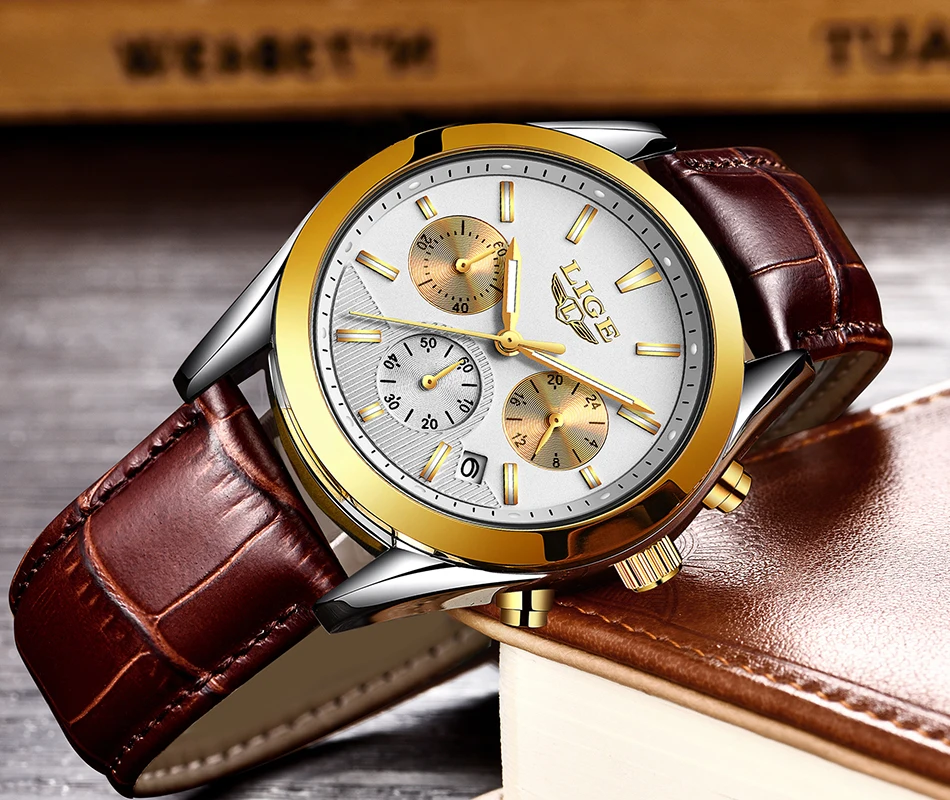 Relojes Hombre LIGE мужские часы Лидирующий бренд Роскошные коричневые кожаные деловые кварцевые часы мужские военные спортивные водонепроницаемые часы