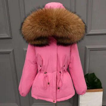 big brown fur Большой натуральный мех енота Новое Женское пальто Высокое качество зимняя куртка Женский Теплый свободный пуховик парка белый пуховик - Color: big brown fur
