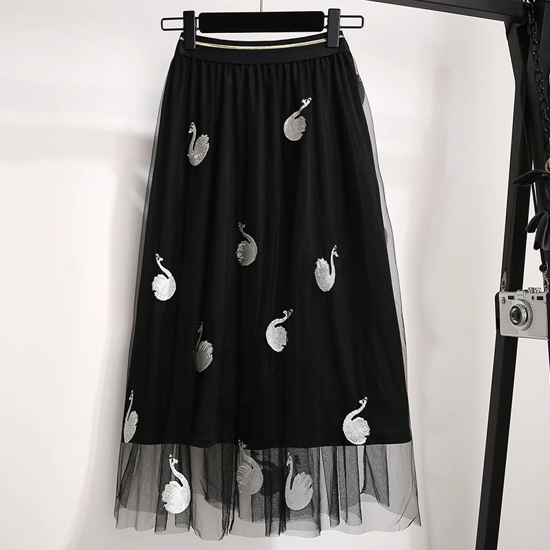 Женские футболки газовые юбки комплекты из 2 предметов плюс размер вышивка