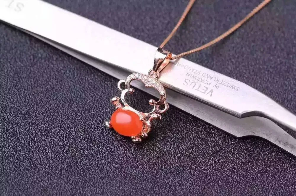 natural south red agate pendant S925 silver Natural yellow crystal Pendant Necklace trendy Elegant Cute monkey women jewelry | Украшения и