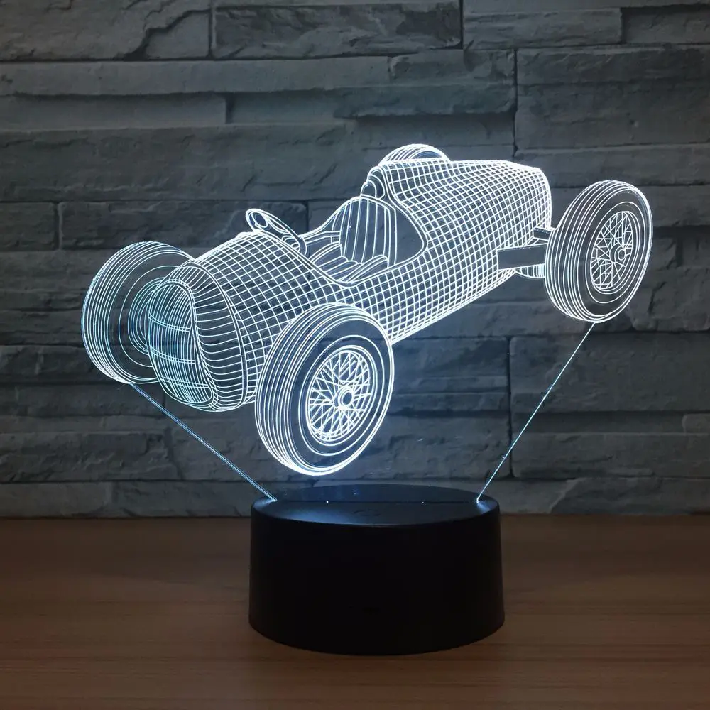Старый гоночный автомобиль 3D USB светодиодный ночник 3AA Батарея Мощность 7 цветов изменить иллюзия Лампа Сенсорный пульт Управление дети Спальня лампа