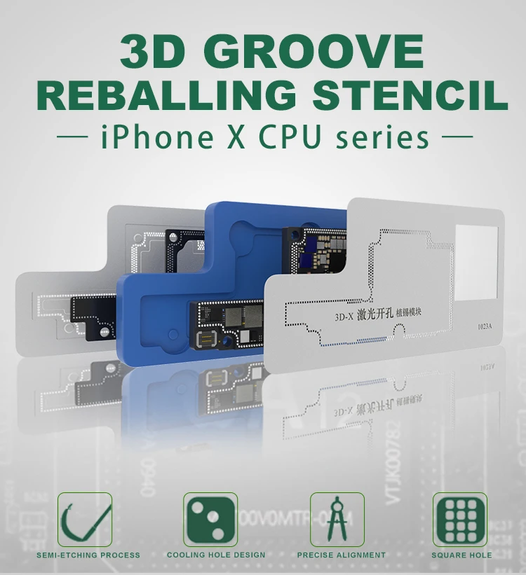 

3D BGA Reballing Stencil Kit For Iphone X Motherboard Middle Layer Planting Tin Template Reballing Plate Soldering Net