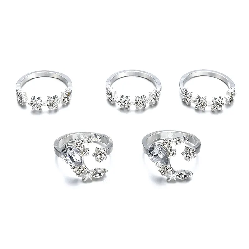 5 шт./компл. белый женские кольца с настоящими Австрийскими кристаллами в
