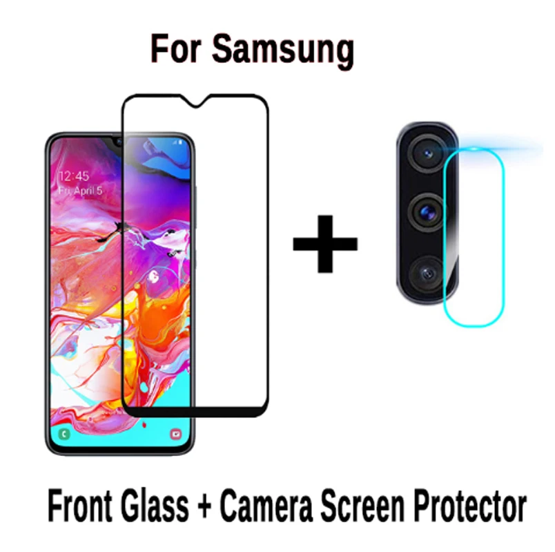 2 в 1 Защитное стекло для samsung Galaxy A70 A50 A40 A30 A20 M20 с Защита для экрана камеры Защитная пленка для объектива закаленное стекло