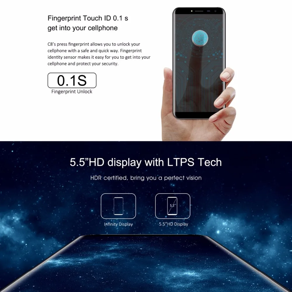 Oukitel C8 соотношением сторон 18:9 Мобильный телефон 5 &quotHD 4 ядра 1 3 ГГц 2 ГБ/16 ГБ