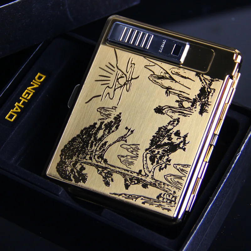 20 сигарет перезаряжаемая usb зарядка дуговая зажигалка с портсигар чехол Защита окружающей среды дымовая зажигалка