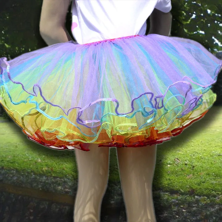 Top fashion girls muilt-color skirts 6 layers+3 sizes+sequins+colorful pettiskirt kid/childrens prom dress | Мать и ребенок
