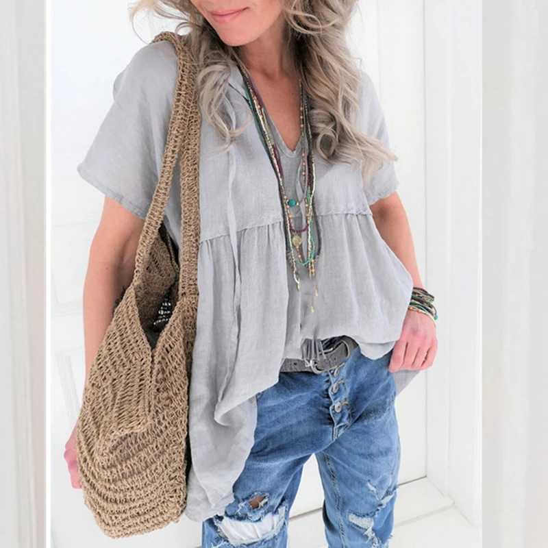 Летняя женская негабаритная футболка с v образным вырезом Свободные