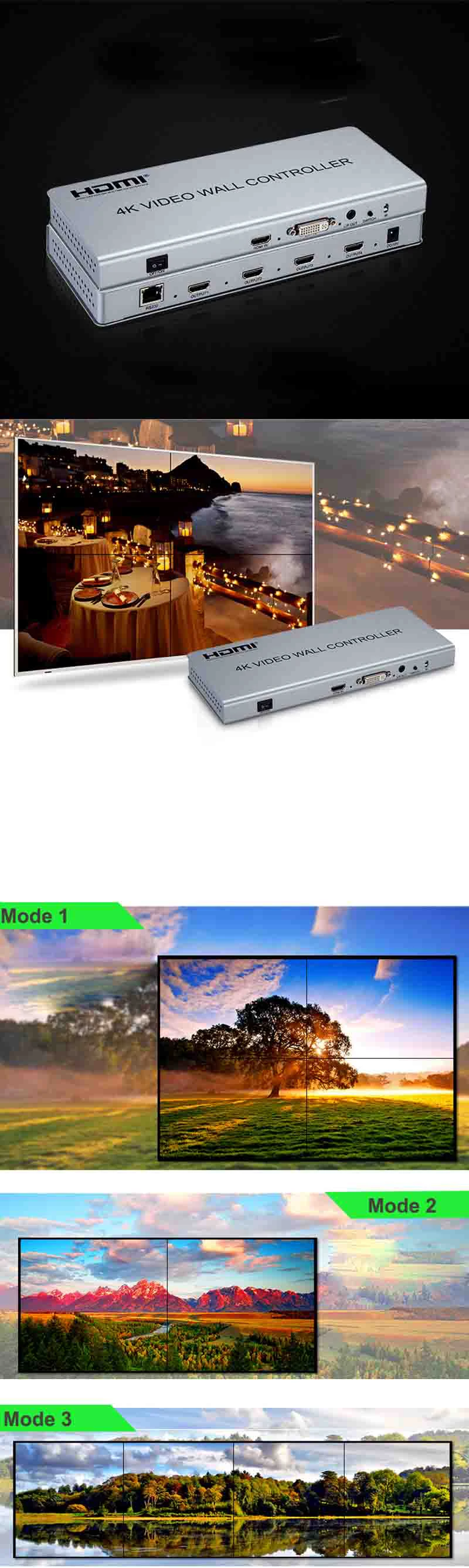 Видео настенный контроллер 4K X 2K HDMI 1,4 видео настенный процессор DVI/HDMI в 4X HDMI выход с аудио и RS232 управления