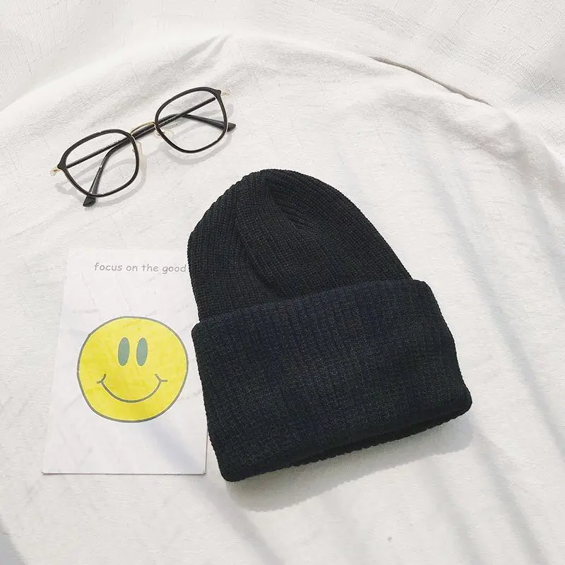 Зимняя шапка для мужчин Skullies& Beanies для женщин и мужчин, модная теплая шапка унисекс, эластичная вязаная шапочка, шапки, модная Зеленая Шапка - Цвет: Black