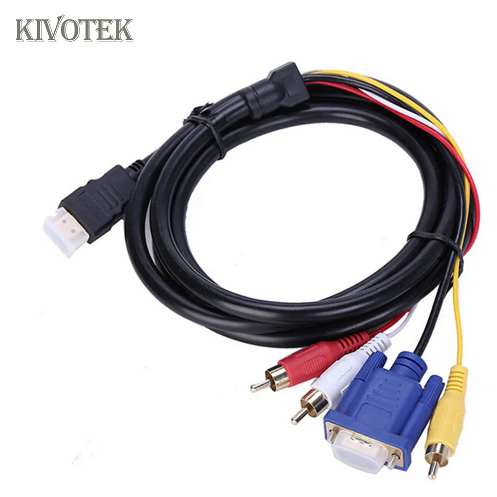 2 шт./лот 1 8 м/6 футов Кабель адаптер HDMI на 3RCA + VGA чистая медь Hdmi 3 RCA композитный RGB
