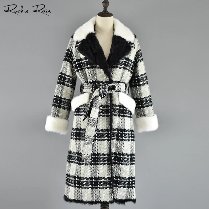 Women's Long Fashion Wool Trench Coats and Jackets with Real Fur Lining Mink Collar Keep Warm in Autumn Winter | Женская одежда