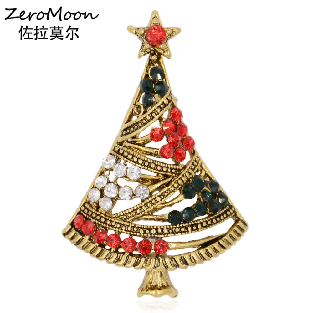 Кристалл Rhinestone Рождественская елка брошь Pin Металл Санта Клаус аксессуар Праздник моды Винтаж ювелирные изделия