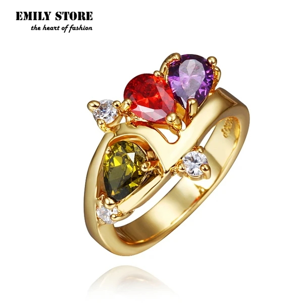 Emily Fashion Classic Rings Gold Plated Top Quality with Genuine Austrian Crystals Colorful Shinning Stone Jewelry | Украшения и