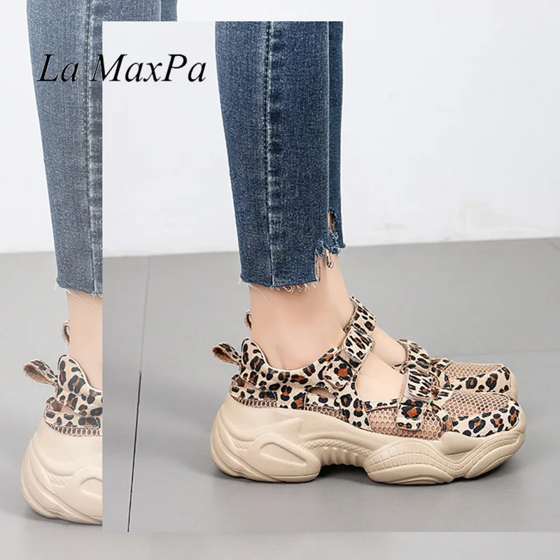 2019 leopard Handy Velcro Fashion high quality women sneakers summer breathable mesh tenis feminino ladies wedges espadrilles | Обувь