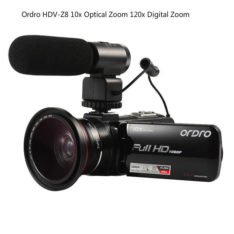 ORDRO HDV Z82 видеокамера 3 0 дюйма TFT LCD сенсорный экран 1080P HD Горячий башмак 24 МП 10X