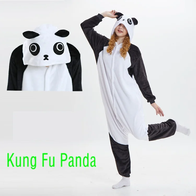 panda 1 Кигуруми, зимняя Пижама с единорогом, Ститч, пижама с животными, комбинезон для женщин, мужчин, унисекс, для взрослых, фланелевая ночная рубашка, комплекты домашней одежды - Цвет: panda 1