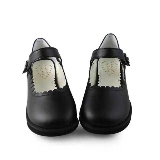 Туфли в японском стиле Харадзюку на низком массивном каблуке простая обувь с