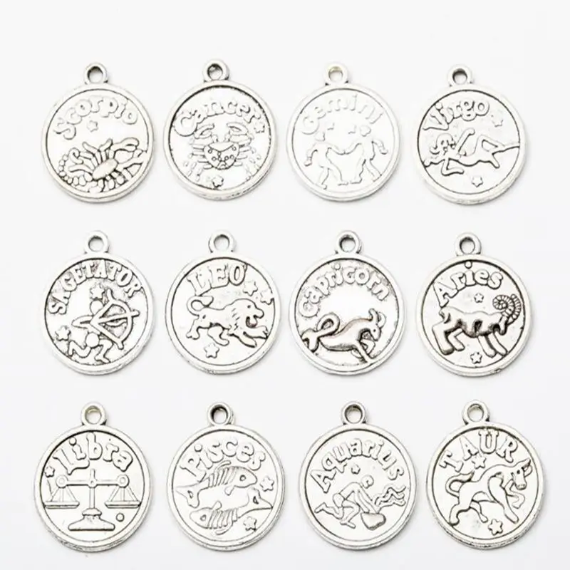 12Pcs Antiqued Silver Bronze Zodiac all Constellation Charm Alloy Pendant Jewelry Making Accessories Handmade Friendship Gift | Украшения и